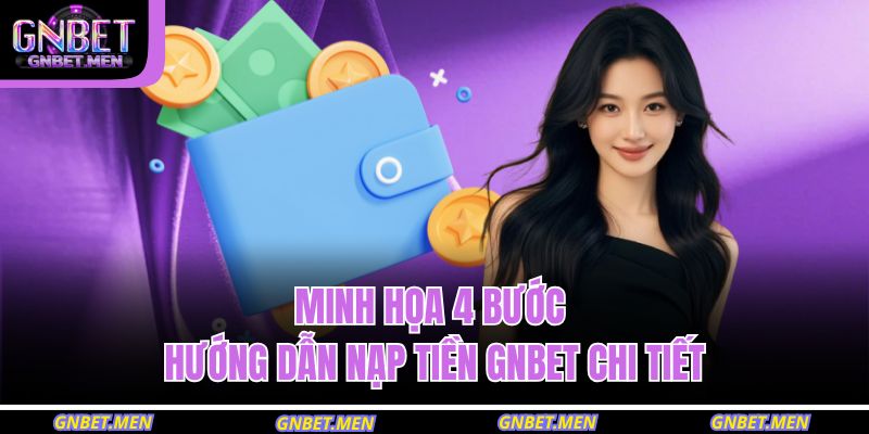 Minh họa 4 bước hướng dẫn nạp tiền GNBET chi tiết